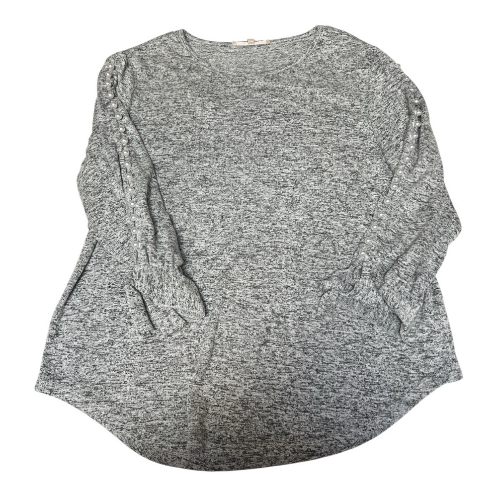 Grey Embellished Pearl Sleeve Sweater